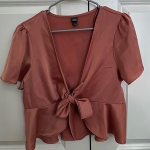 Cropped Satin Tie Up Blouse